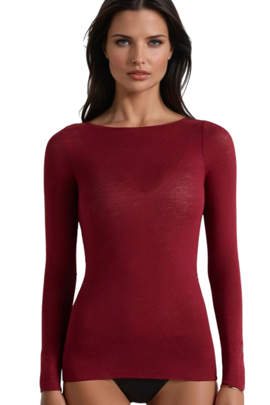 Bluza cu cașmir și decolteu bărcuță burgundy BL005