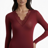 Bluza cu cașmir și decolteu în V burgundy BL007