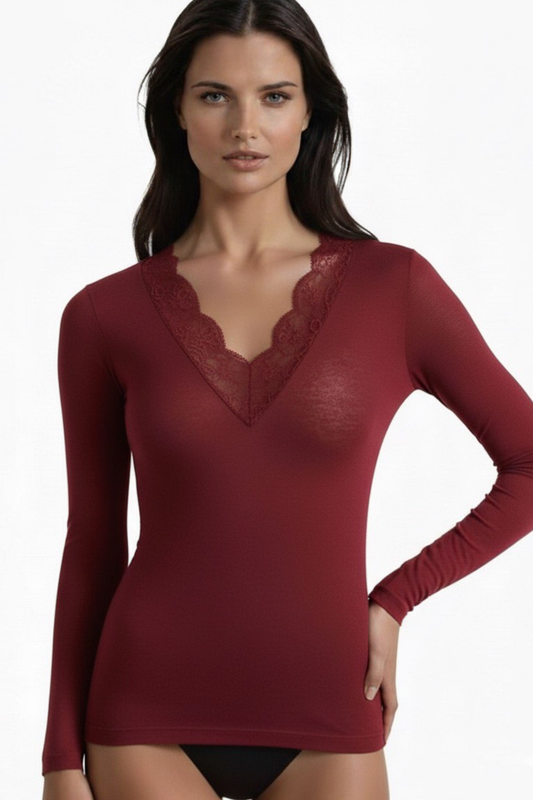 Bluza cu cașmir și decolteu în V burgundy BL007