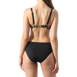 Slip de baie clasic Inalt Negru imprimat Rava DS569