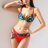 Slip de baie clasic Inalt Rosu imprimat Rava DS569
